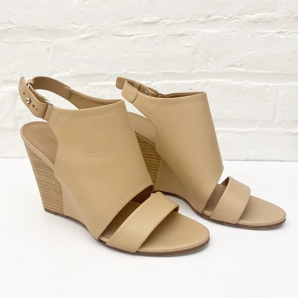 Vince. || Karen Leather‎ Wedge Sandals Tan 7.5